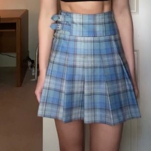 Plaid Blue and Purple Buckle French Kiss Skirt